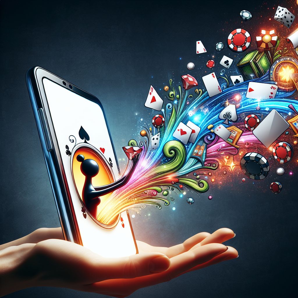CV1971 mobile app interface on a smartphone with gaming characters